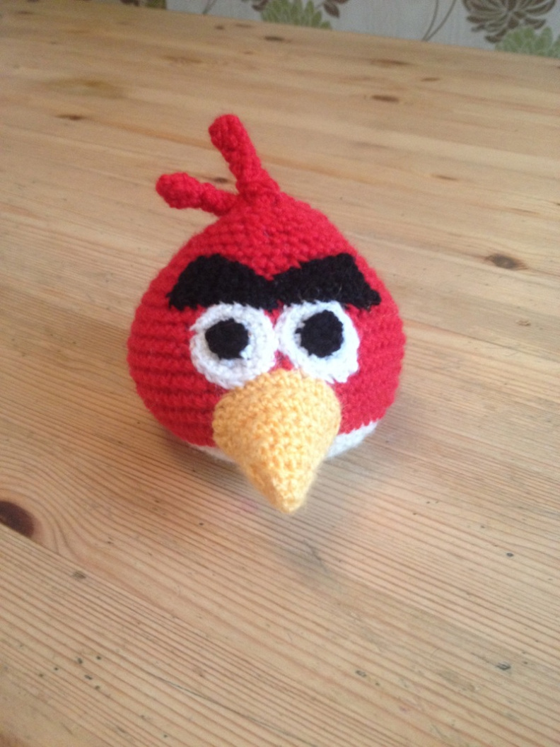 Crocheted angry bird on&nbsp;drugs