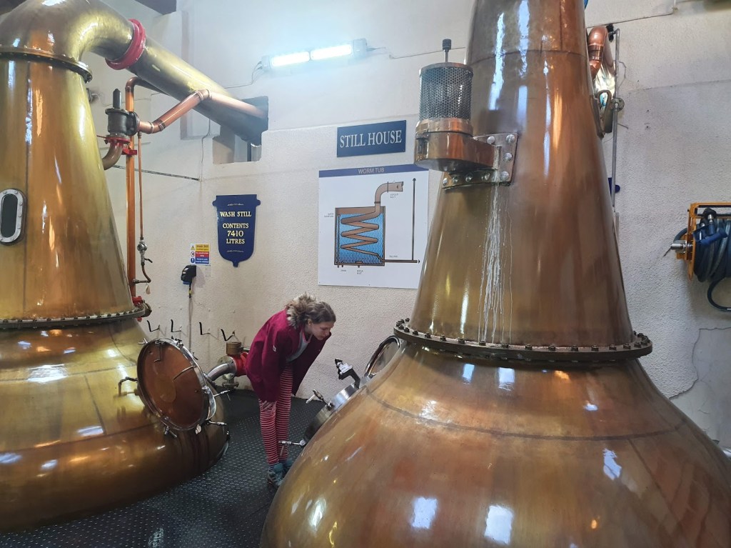Elizabeth looking inside a copper stills