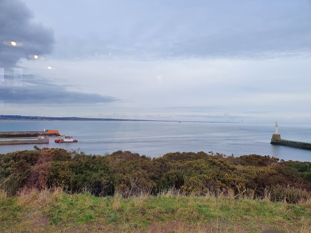 The view of the North Sea from Torry Battery. You can see wind turbines in the distance.