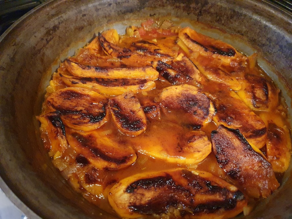 The sweet potato dahl recipe just after pulling it out of the oven