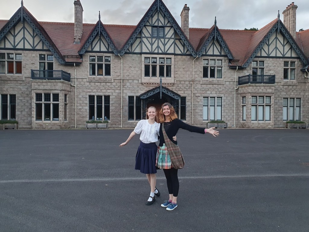 Rachel and Elizabeth outside Mar Lodge
