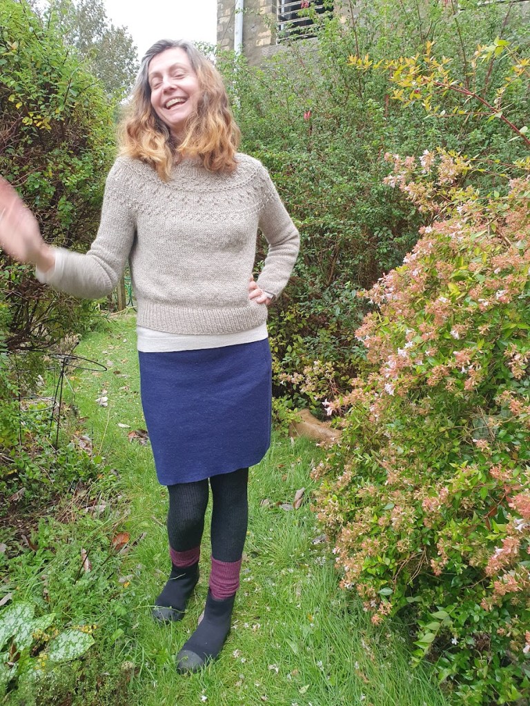 Rachel showing off her jumper