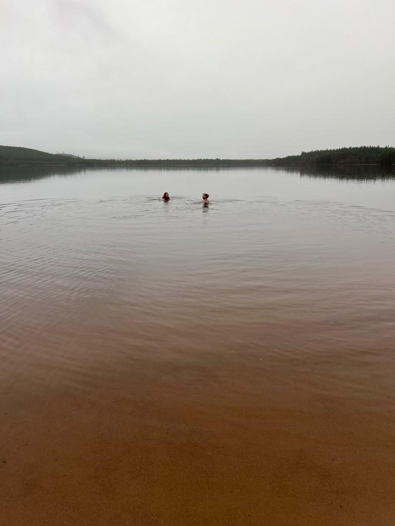 Rachel and Caroline in Loch Morlich.