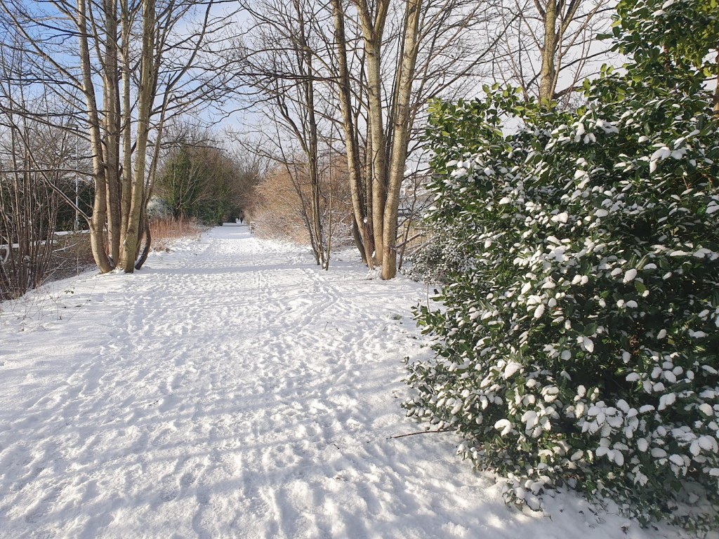 Deeside Way covered in snow.