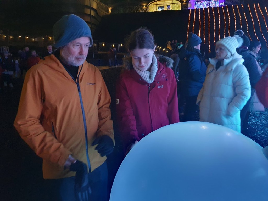 Ben and Elizabeth checking out one of the balls.