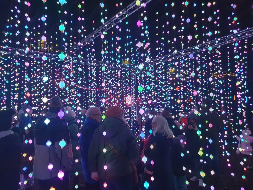 A hanging curtain of lights.
