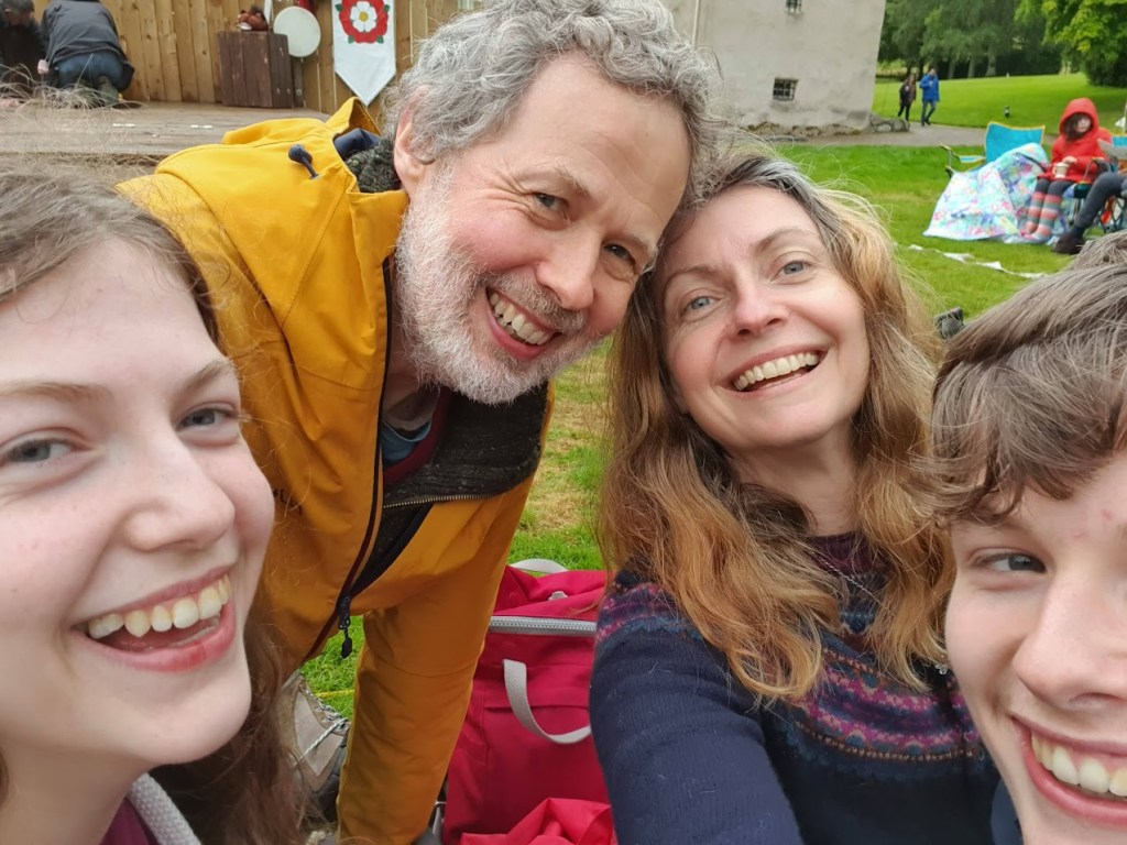 A selfie of Elizabeth, Ben, Rachel, and Daniel.