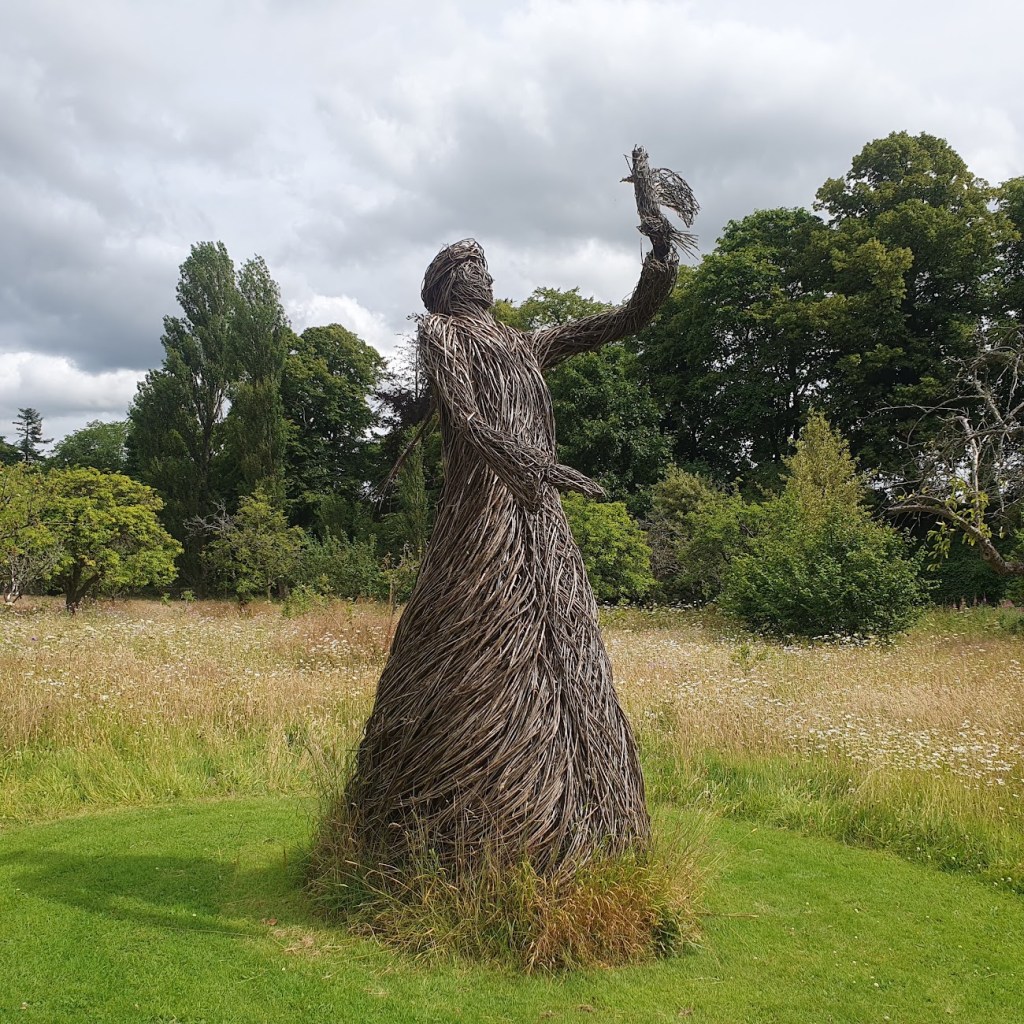 A willow statue of Mary Queen of Scots. 
