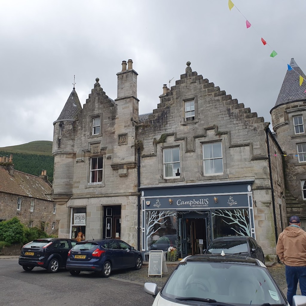 The violin shop and a restaurant/café.