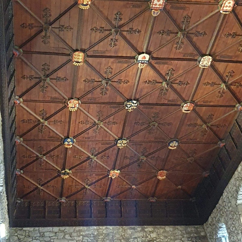 Timber ceiling showing the shields. 