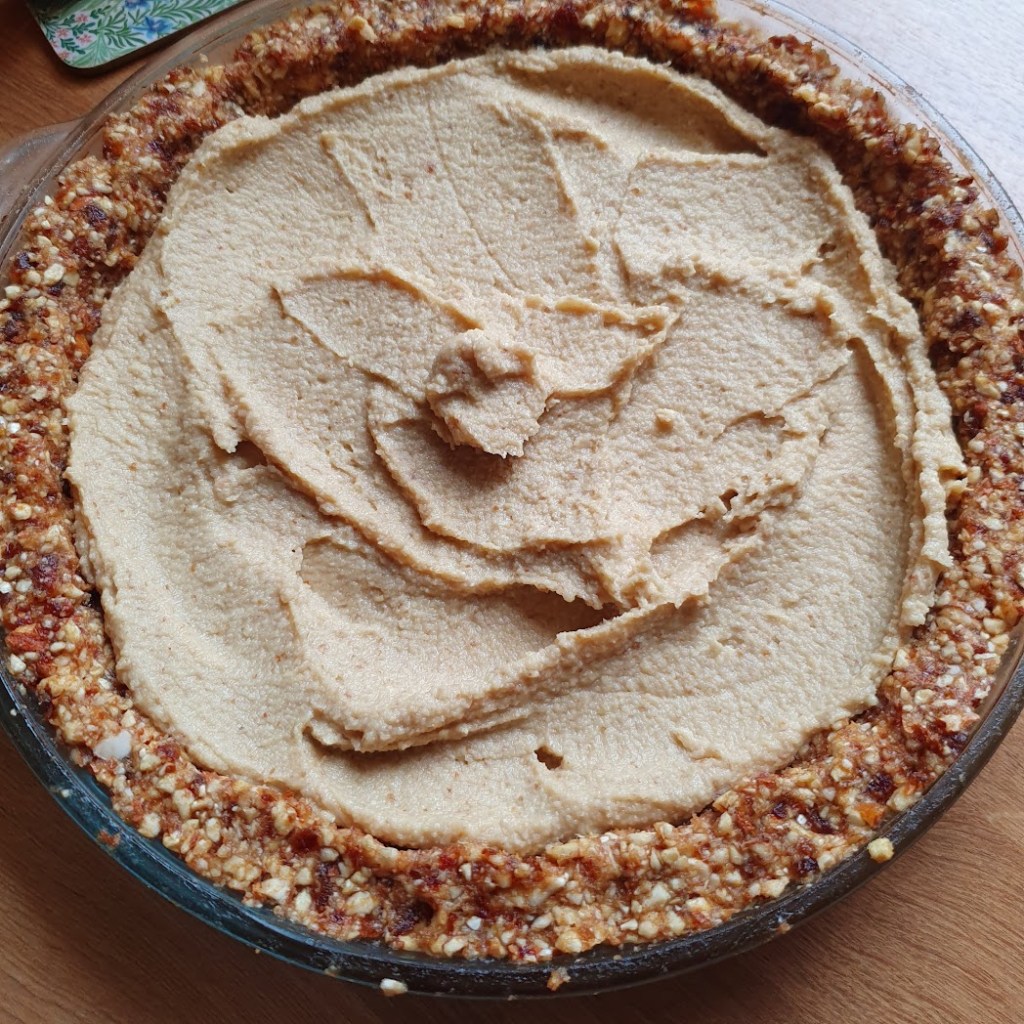 The cashew cream smoothed over the nutty base.