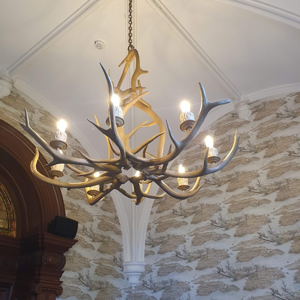 A deer antler lamp.