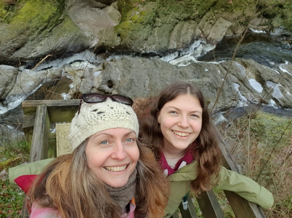 A selfie of Elizabeth and Rachel with the gorge behind us.