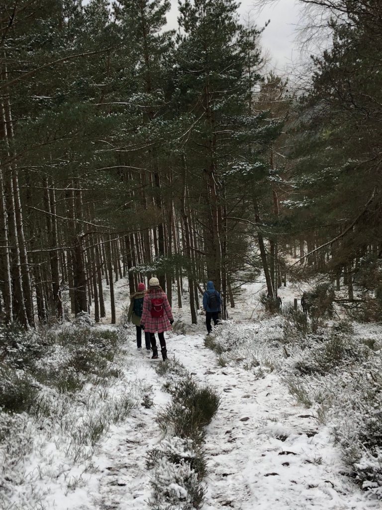 Rachel, Elizabeth and Daniel walking back down the hill again.