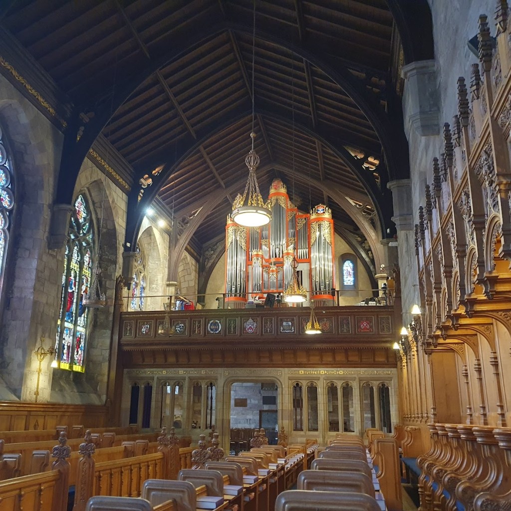 The organ in St Salvador's Chapel and a gorgeous timber ceiling.