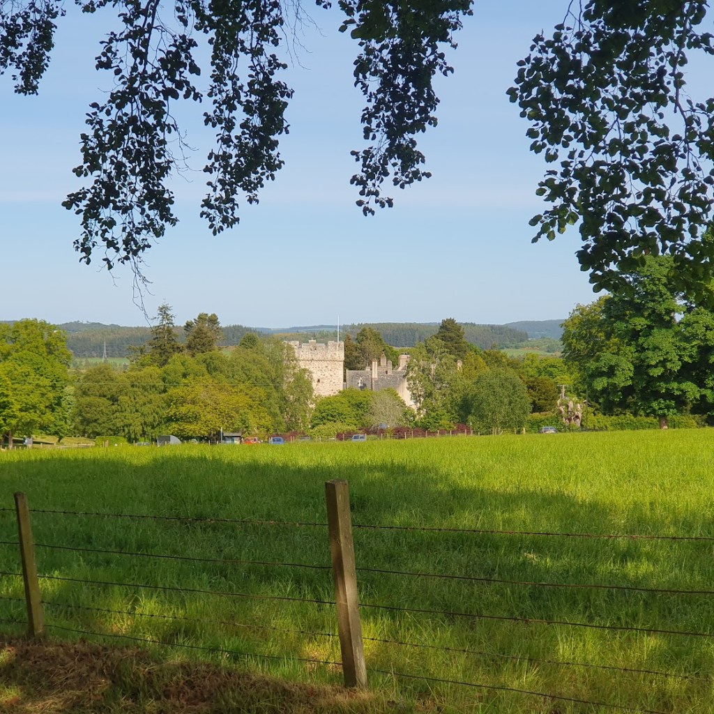 Drum Castle in the distance poking through the trees. 