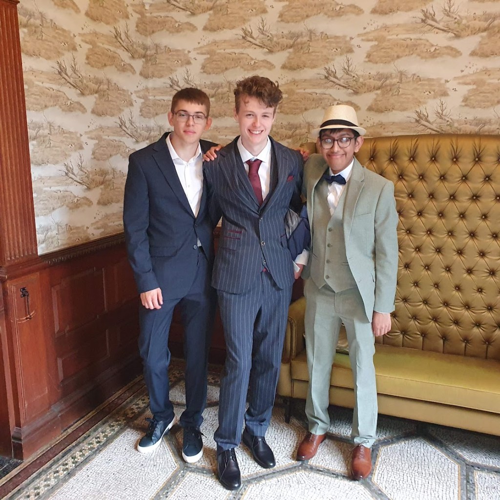 Daniel and two of his friends at the entrance to Ardoe House.