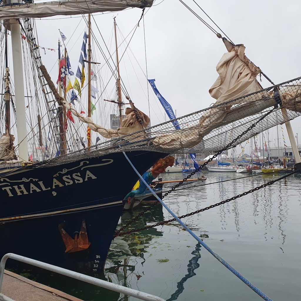 The bow of the Thalassa tall ship.