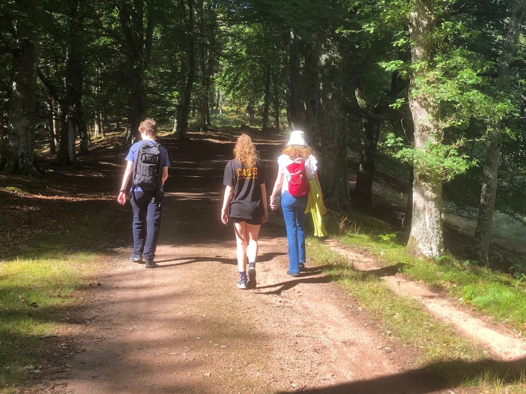 Daniel, Elizabeth and Rachel walking ahead