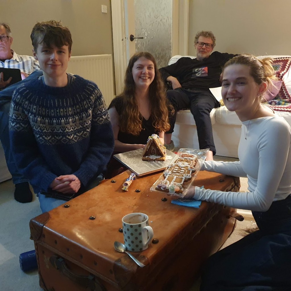 Gingerbread house and nutcracker just decorated by Daniel, Elizabeth and Maddy.