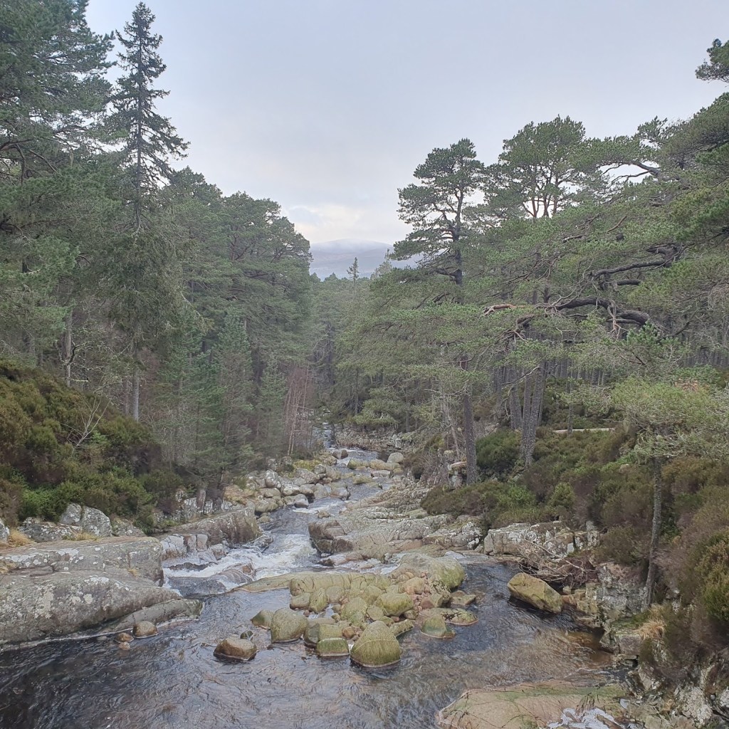 The river running down towards the valley.