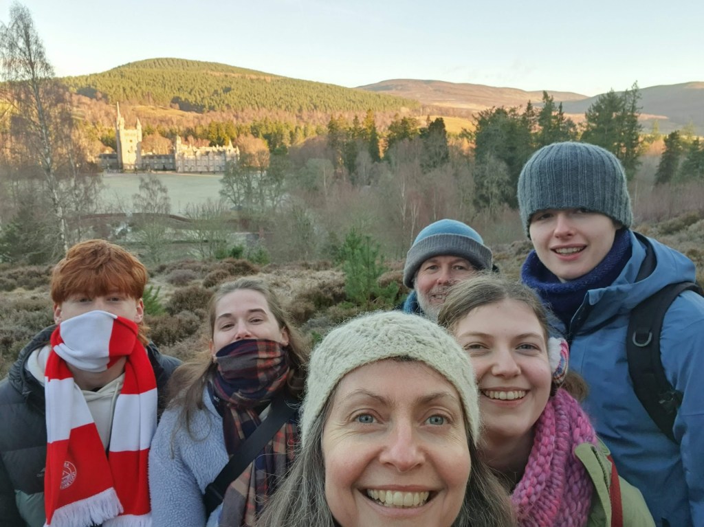 A selfie of us with Balmoral in the background