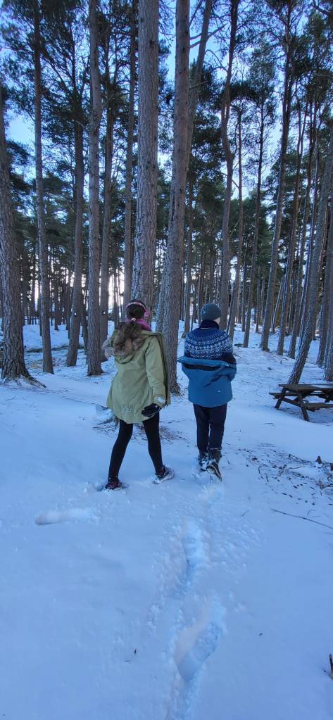 Daniel and Elizabeth walking through the forest