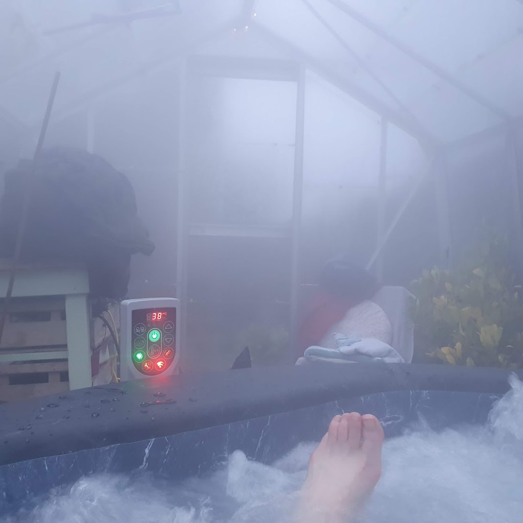 The bubbles on in the hot tub