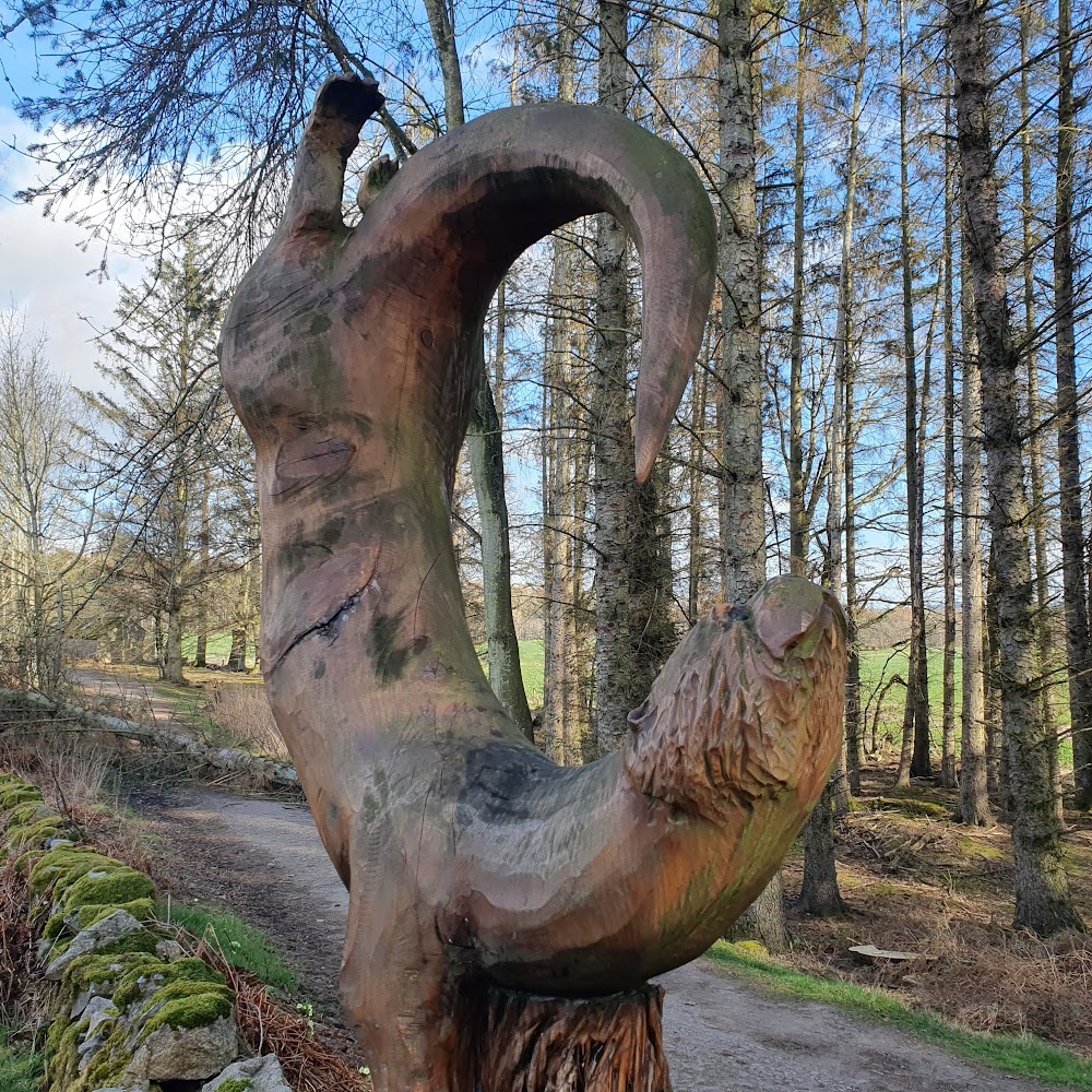 A wooden sculpture of an otter