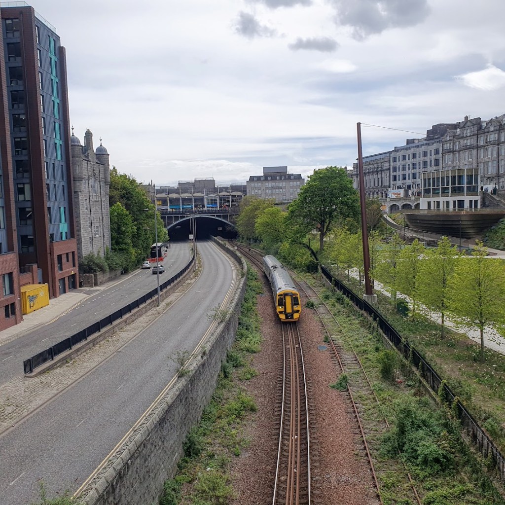 Denburn hidden beneath a road and trainline.
