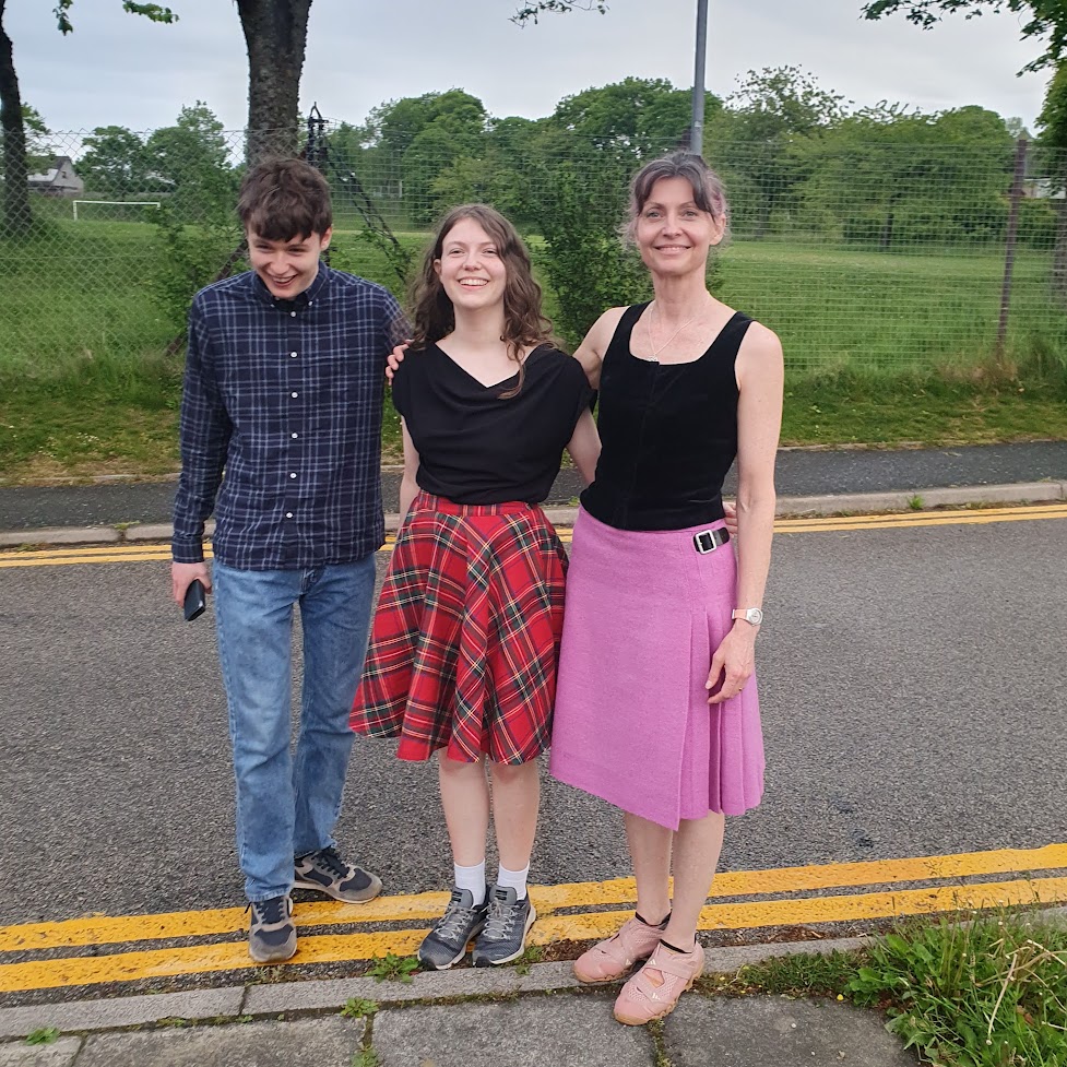Daniel, Elizabeth and me outside the ceilidh hall.