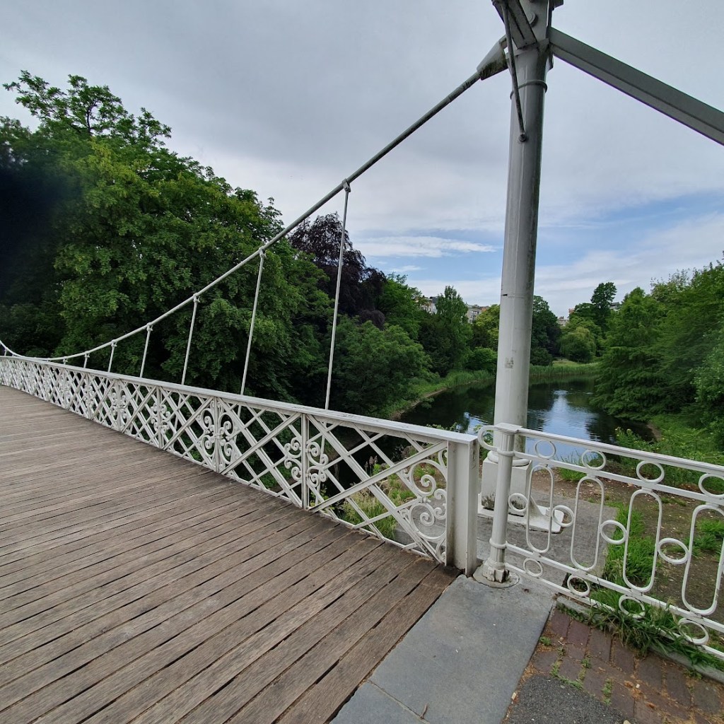 The view from the suspension bridge looking down to the lake