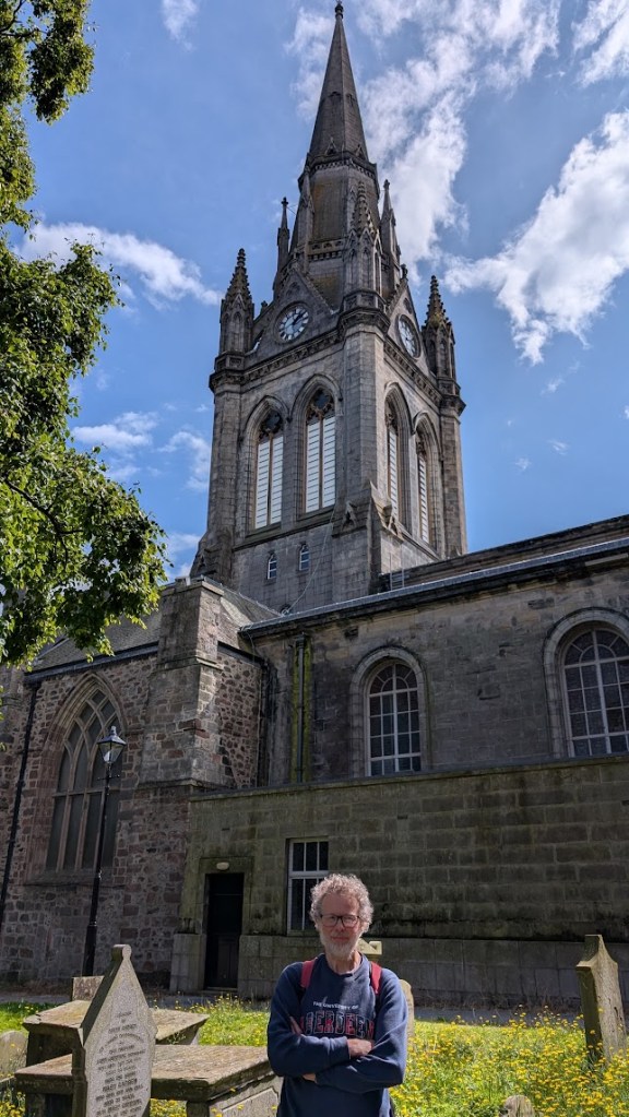 The church from the front with Ben in the foreground